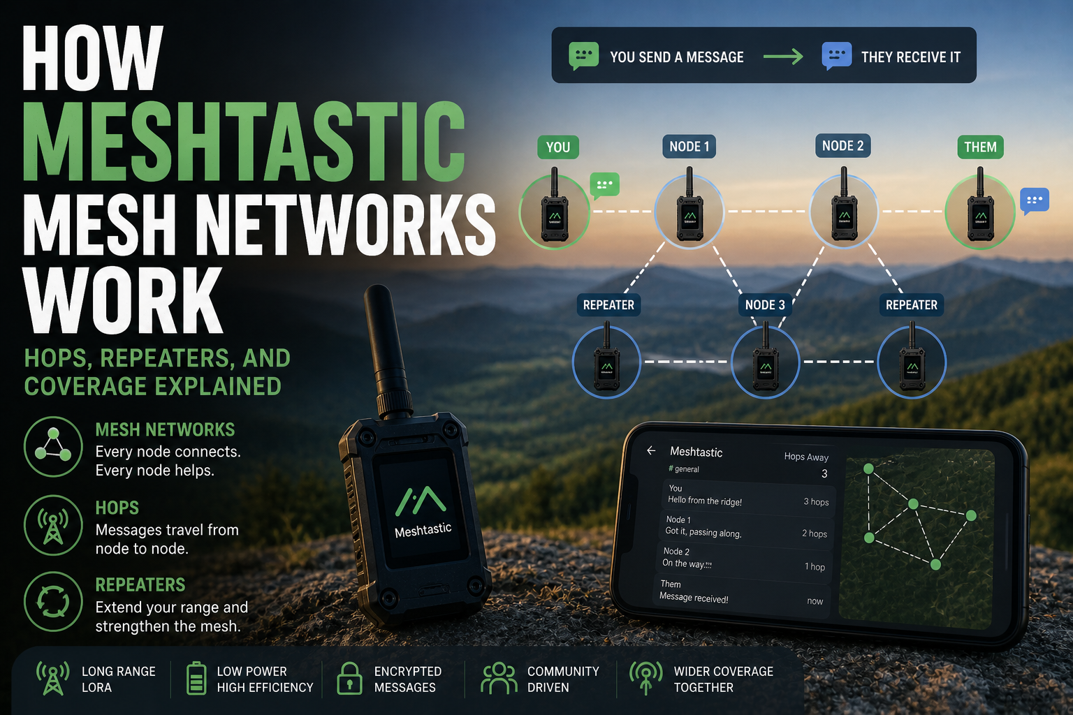 How Meshtastic Mesh Networks Work: Hops, Repeaters, and Coverage Explained